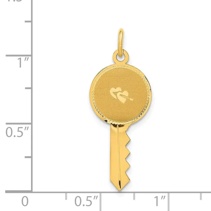 TreasureFineJewelers Charm Necklaces 14k Yellow Gold Polished and Satin Hearts Flat Key Charm