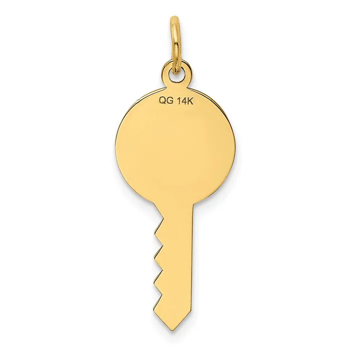 TreasureFineJewelers Charm Necklaces 14k Yellow Gold Polished and Satin Hearts Flat Key Charm