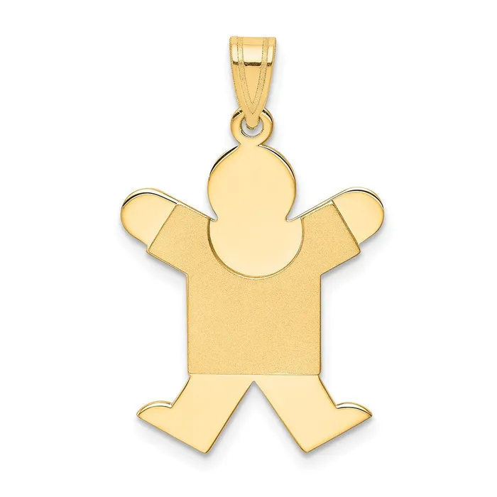TreasureFineJewelers Charm Necklaces 14k Yellow Gold Solid Satin Engravable Boy Jumping Charm