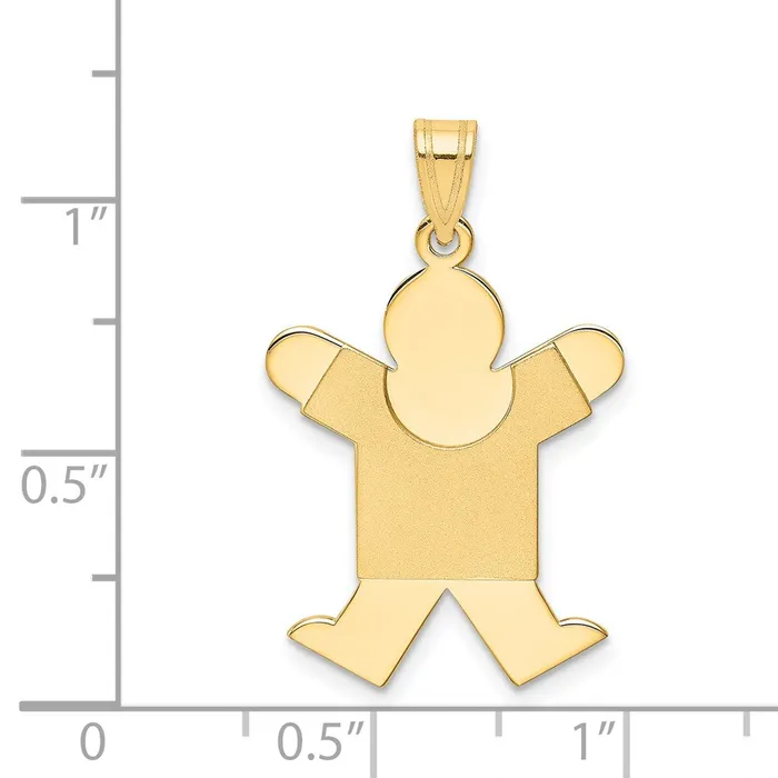 TreasureFineJewelers Charm Necklaces 14k Yellow Gold Solid Satin Engravable Boy Jumping Charm