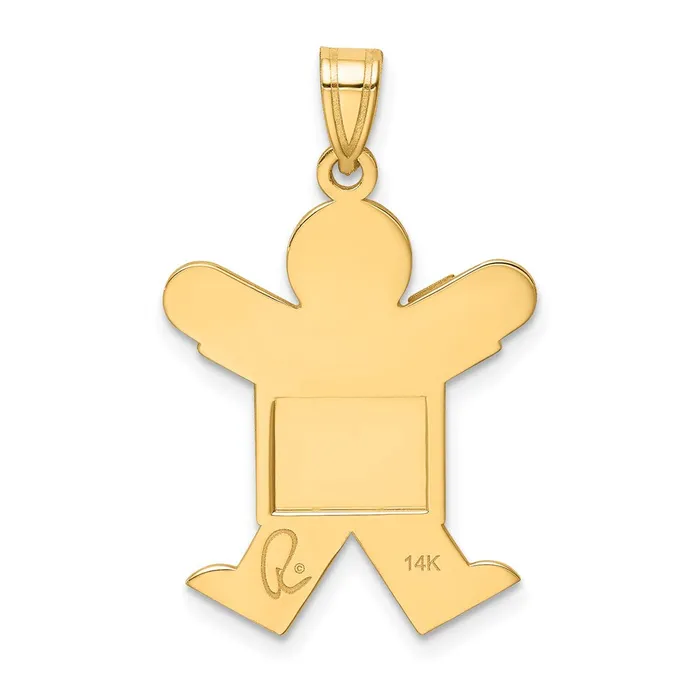 TreasureFineJewelers Charm Necklaces 14k Yellow Gold Solid Satin Engravable Boy Jumping Charm