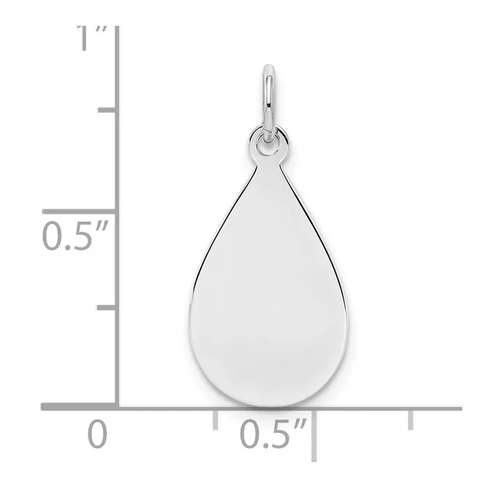 TreasureFineJewelers Charm Necklaces SS Rhplt Engraveable Teardrop Polished FrontSatin Back Disc Charm