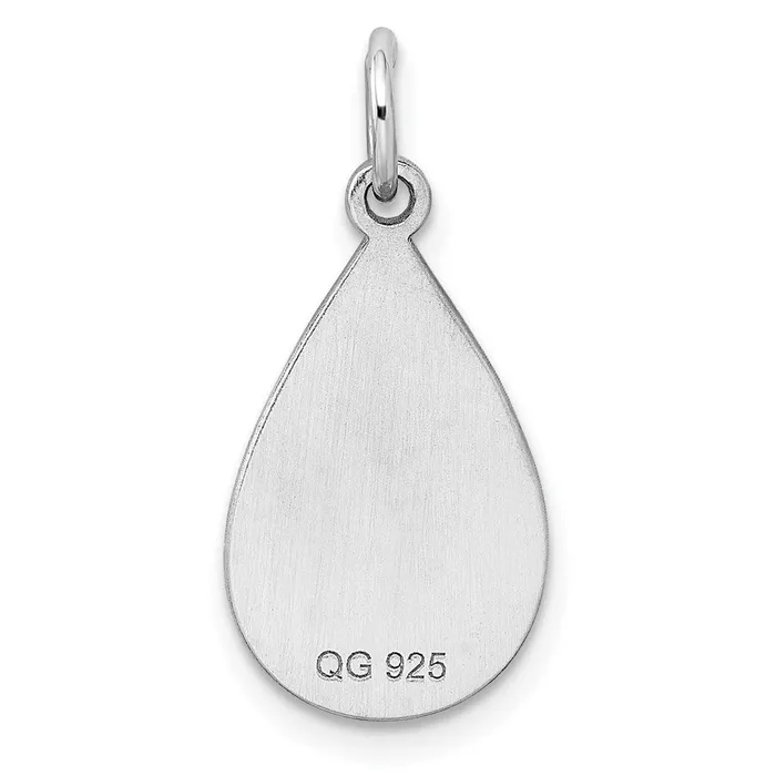 TreasureFineJewelers Charm Necklaces SS Rhplt Engraveable Teardrop Polished FrontSatin Back Disc Charm