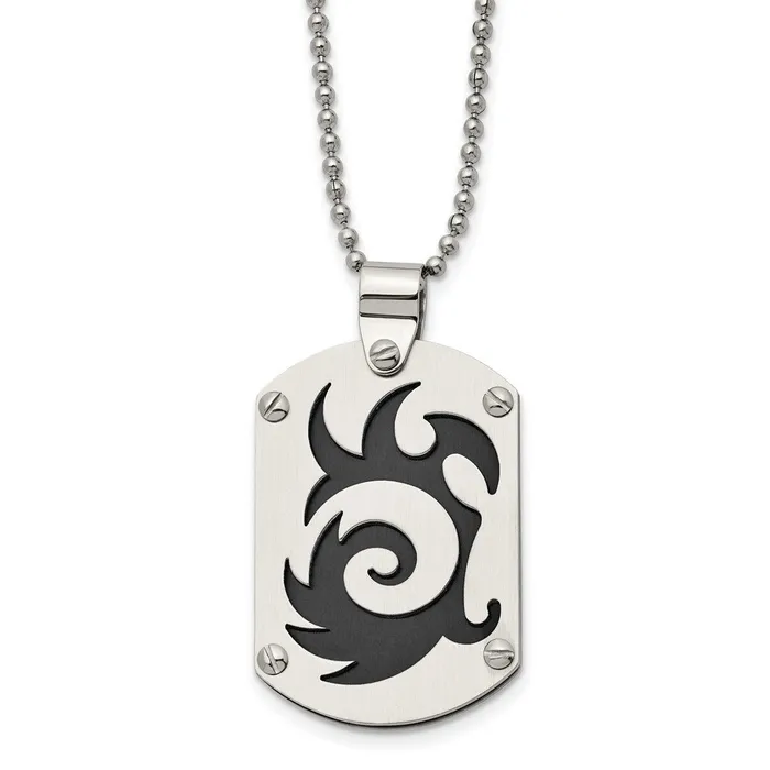 TreasureFineJewelers Chisel Stainless Steel Brushed Black IPplated Swirl Dog Tag on a 24 inch Ball Chain Necklace Necklaces TreasureFineJewelers Chisel Stainless Steel Brushed Black IPplated Swirl Dog Tag on a 24 inch Ball Chain Necklace Necklaces