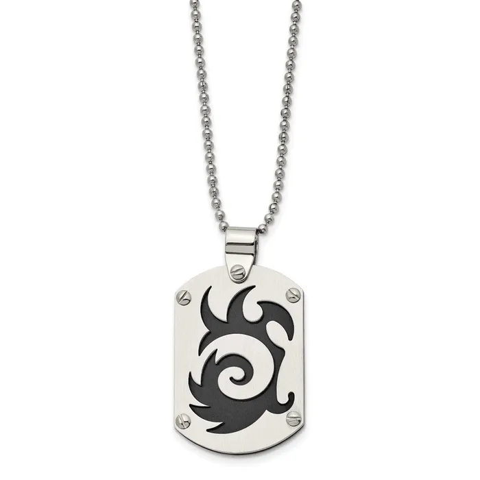 TreasureFineJewelers Chisel Stainless Steel Brushed Black IPplated Swirl Dog Tag on a 24 inch Ball Chain Necklace Necklaces