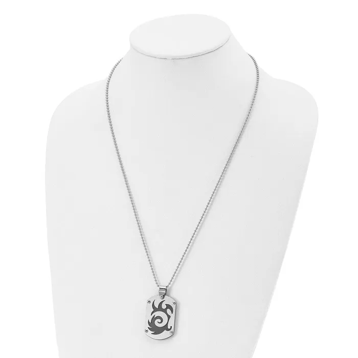 TreasureFineJewelers Chisel Stainless Steel Brushed Black IPplated Swirl Dog Tag on a 24 inch Ball Chain Necklace Necklaces