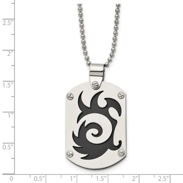 TreasureFineJewelers Chisel Stainless Steel Brushed Black IPplated Swirl Dog Tag on a 24 inch Ball Chain Necklace Necklaces