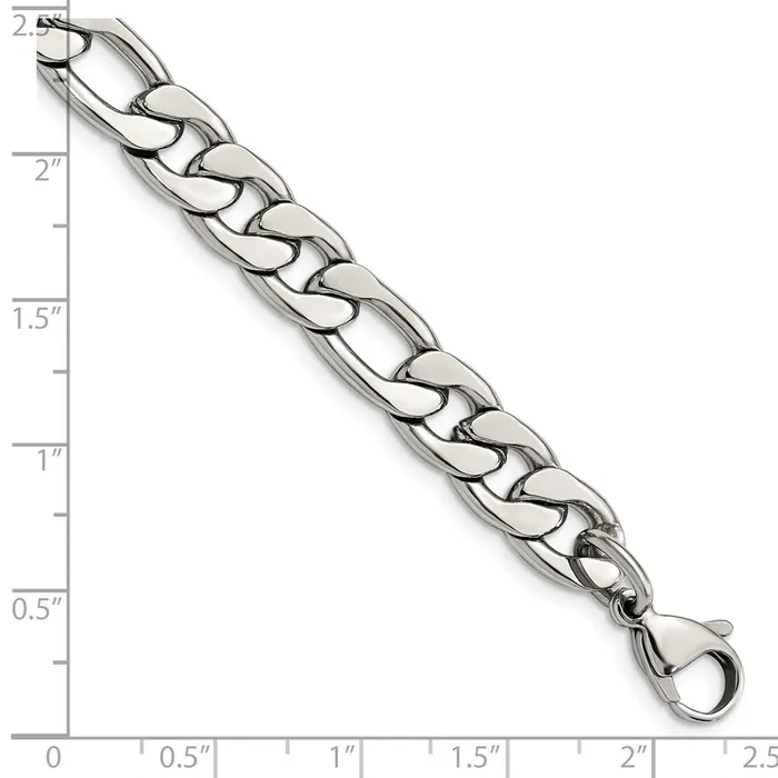 TreasureFineJewelers Chisel Stainless Steel Polished 875mm 9 inch Figaro Chain Bracelets