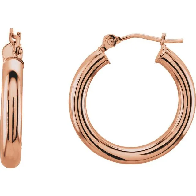 TreasureFineJewelers Earrings 14K Rose Gold 20 mm Tube Hoop Earrings