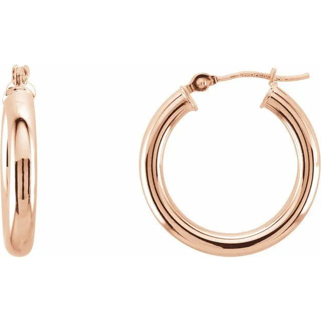 TreasureFineJewelers Earrings 14K Rose Gold 20 mm Tube Hoop Earrings
