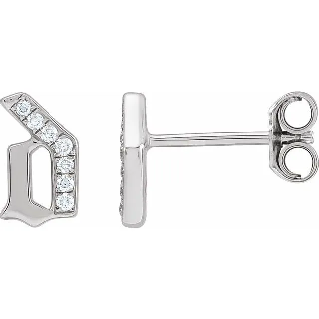 TreasureFineJewelers Earrings 14K White Gold 035 CTW Diamond Single Gothic Initial D Earring TreasureFineJewelers Earrings 14K White Gold 035 CTW Diamond Single Gothic Initial D Earring