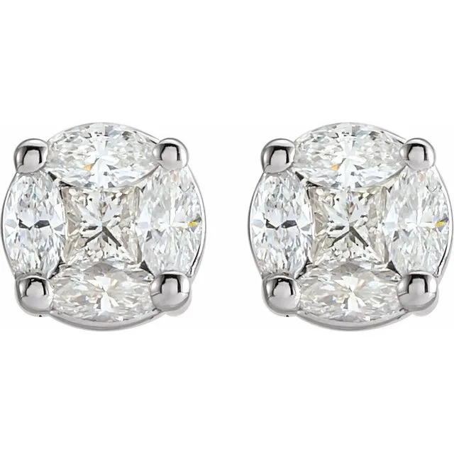 TreasureFineJewelers Earrings 14K White Gold 34 CTW Natural Diamond Cluster Earrings