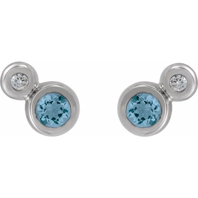 TreasureFineJewelers Earrings 14K White Gold 3 mm Natural Aquamarine 03 CTW Natural Diamond Earrings