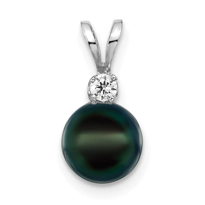 TreasureFineJewelers Earrings 14k White Gold 78mm Black Round Saltwater Akoya Cultured Pearl Diamond Post Pendants TreasureFineJewelers Earrings 14k White Gold 78mm Black Round Saltwater Akoya Cultured Pearl Diamond Post Pendants