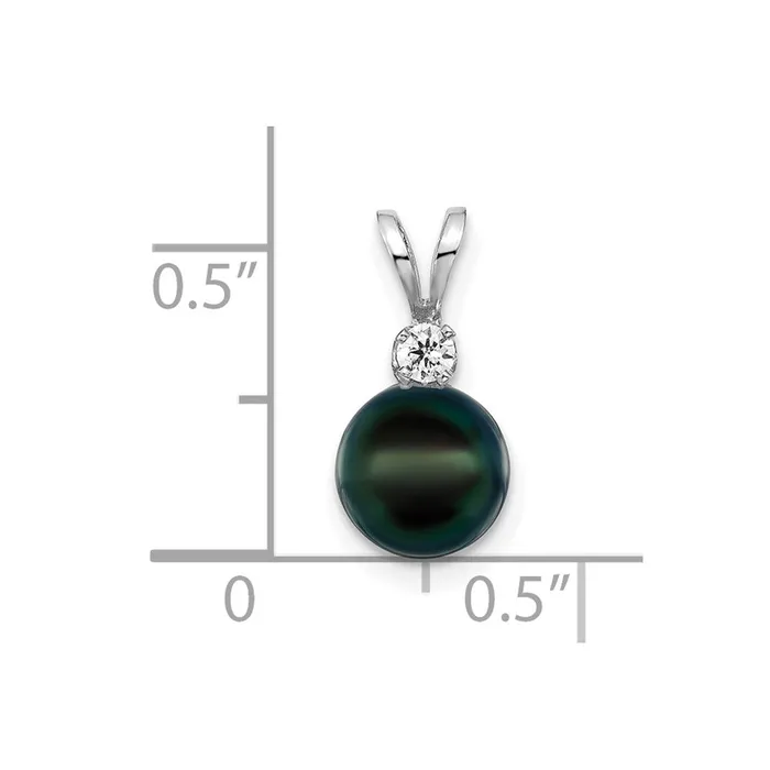 TreasureFineJewelers Earrings 14k White Gold 78mm Black Round Saltwater Akoya Cultured Pearl Diamond Post Pendants