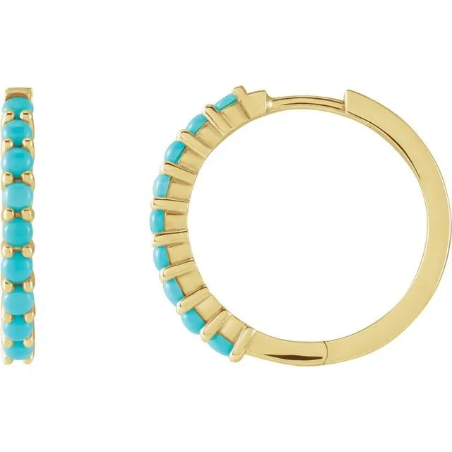 TreasureFineJewelers Earrings 14K Yellow Gold 20 mm Natural Turquoise Huggie Hoop Earrings TreasureFineJewelers Earrings 14K Yellow Gold 20 mm Natural Turquoise Huggie Hoop Earrings