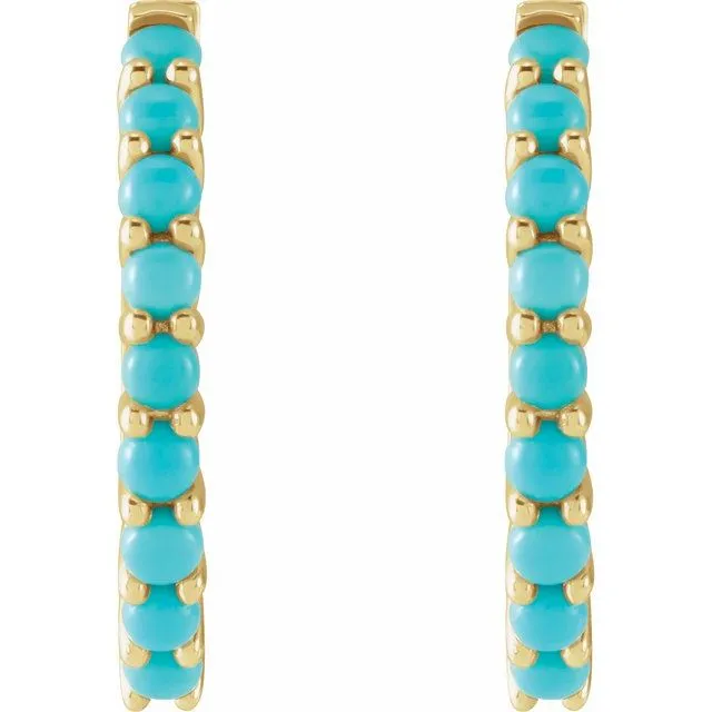 TreasureFineJewelers Earrings 14K Yellow Gold 20 mm Natural Turquoise Huggie Hoop Earrings