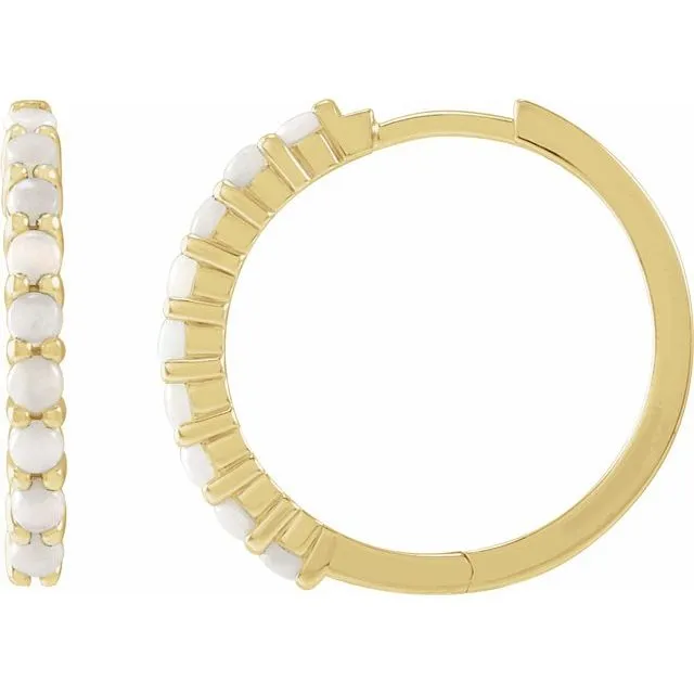 TreasureFineJewelers Earrings 14K Yellow Gold 20 mm Natural White Gold Opal Huggie Hoop Earrings TreasureFineJewelers Earrings 14K Yellow Gold 20 mm Natural White Gold Opal Huggie Hoop Earrings