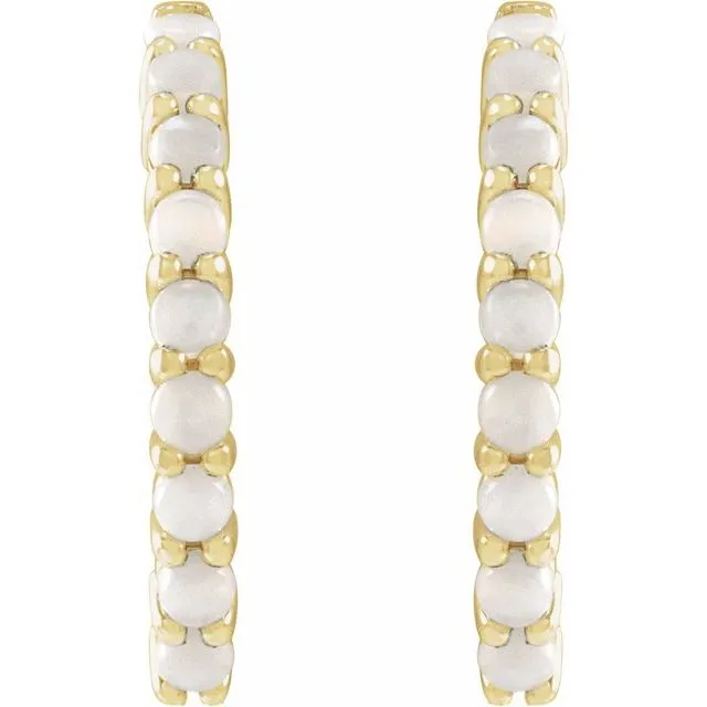 TreasureFineJewelers Earrings 14K Yellow Gold 20 mm Natural White Gold Opal Huggie Hoop Earrings