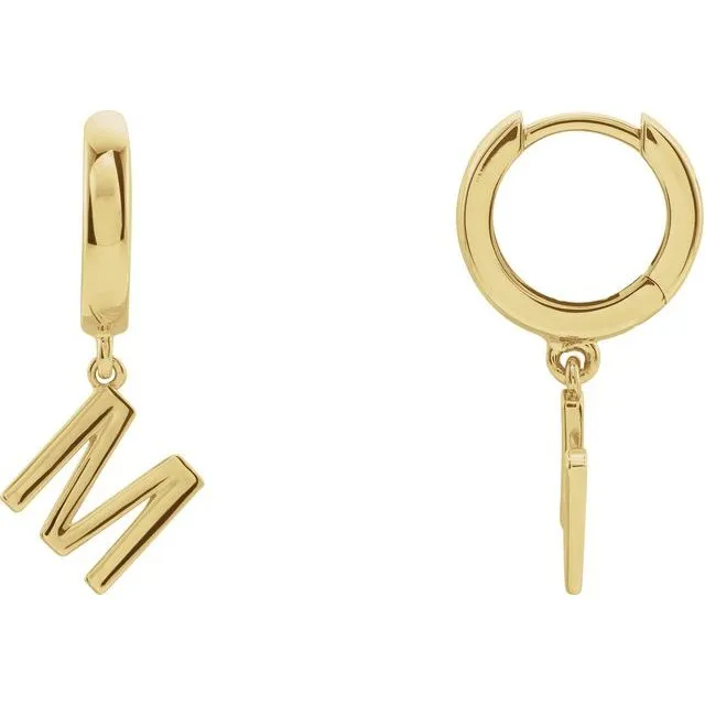 TreasureFineJewelers Earrings 14K Yellow Gold Initial M Hinged Huggie Earring TreasureFineJewelers Earrings 14K Yellow Gold Initial M Hinged Huggie Earring