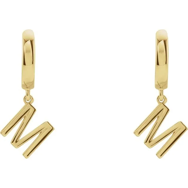 TreasureFineJewelers Earrings 14K Yellow Gold Initial M Hinged Huggie Earring