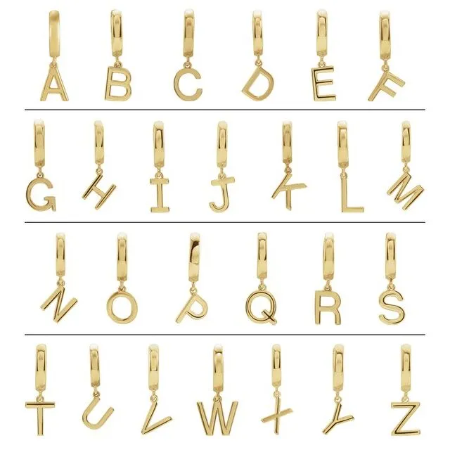 TreasureFineJewelers Earrings 14K Yellow Gold Initial M Hinged Huggie Earring
