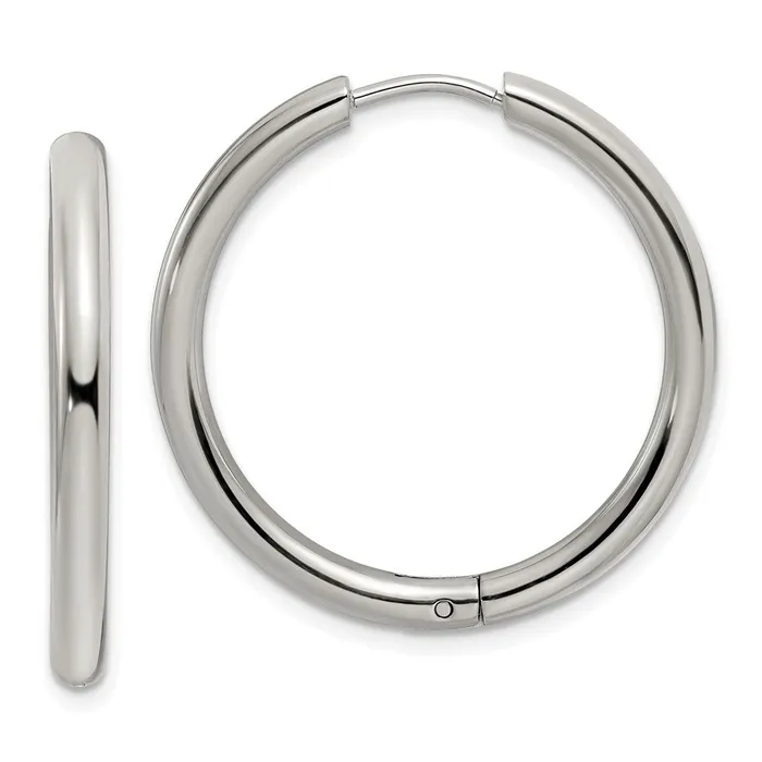 TreasureFineJewelers Earrings Stainless Steel Polished 3mm Hinged Hoop Earrings TreasureFineJewelers Earrings Stainless Steel Polished 3mm Hinged Hoop Earrings