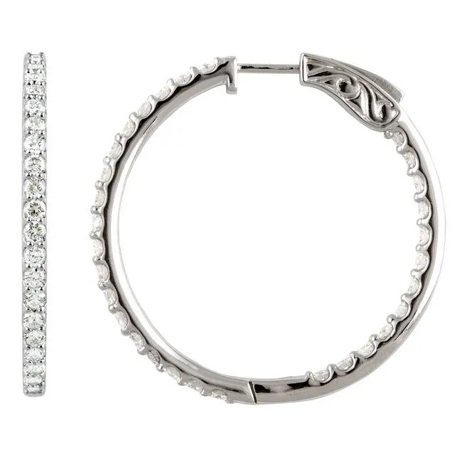 TreasureFineJewelers Earrings Sterling Silver 415 mm Imitation White Cubic Zirconia InsideOutside Hinged Hoop Earrings TreasureFineJewelers Earrings Sterling Silver 415 mm Imitation White Cubic Zirconia InsideOutside Hinged Hoop Earrings