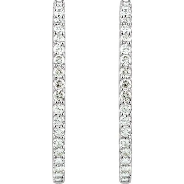 TreasureFineJewelers Earrings Sterling Silver 415 mm Imitation White Cubic Zirconia InsideOutside Hinged Hoop Earrings