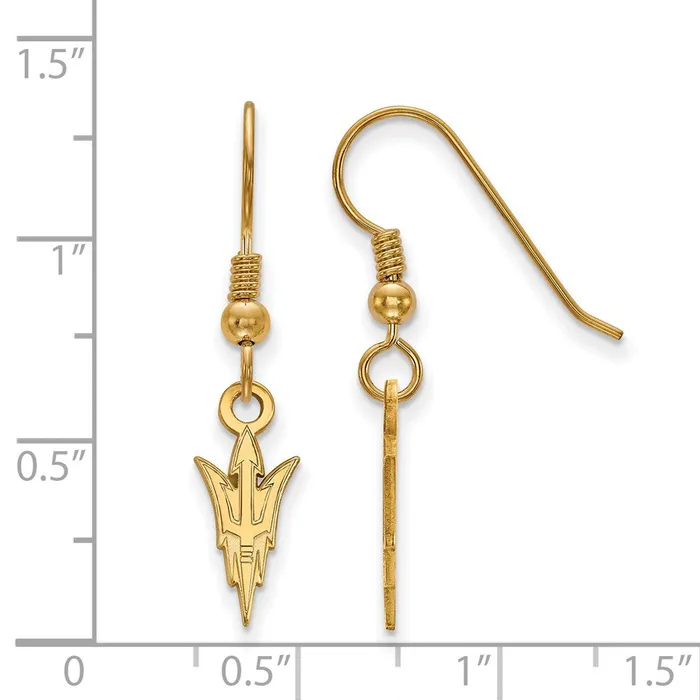 TreasureFineJewelers Earrings Sterling Silver Goldplated Arizona State University Pitchfork Small Dangle Wire Earrings