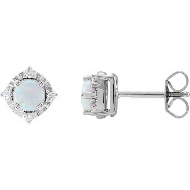 TreasureFineJewelers Earrings Sterling Silver LabGrown White Opal 08 CTW Natural Diamond HaloStyle Earrings TreasureFineJewelers Earrings Sterling Silver LabGrown White Opal 08 CTW Natural Diamond HaloStyle Earrings