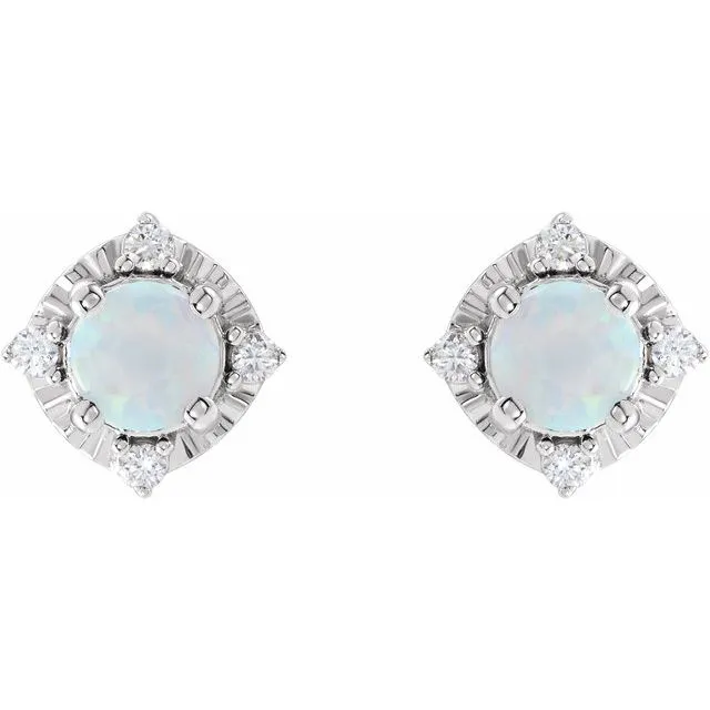 TreasureFineJewelers Earrings Sterling Silver LabGrown White Opal 08 CTW Natural Diamond HaloStyle Earrings
