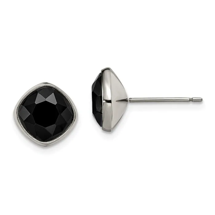 TreasureFineJewelers Earrings Titanium Polished Faceted Black Crystal Post Earrings TreasureFineJewelers Earrings Titanium Polished Faceted Black Crystal Post Earrings