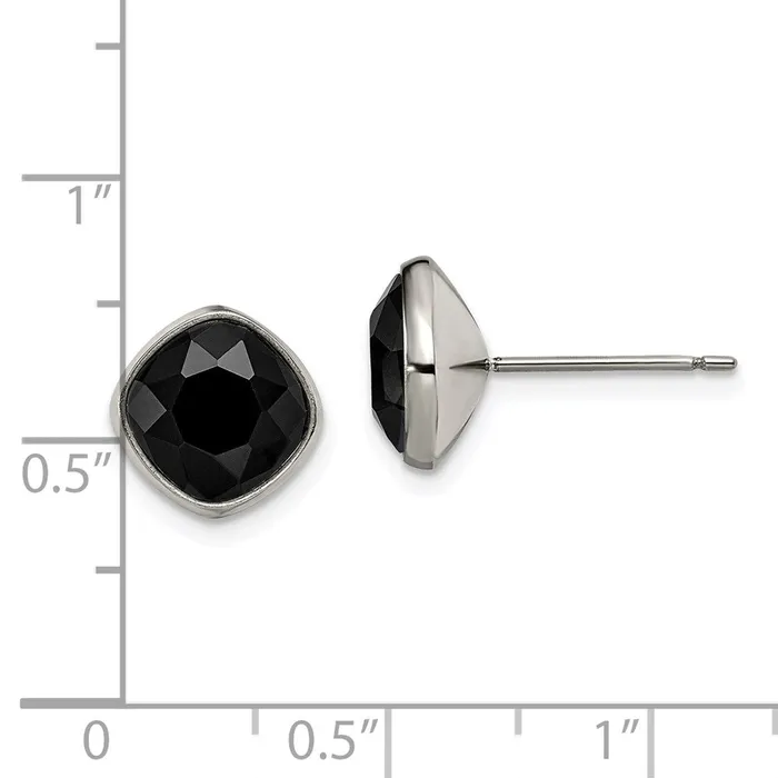 TreasureFineJewelers Earrings Titanium Polished Faceted Black Crystal Post Earrings