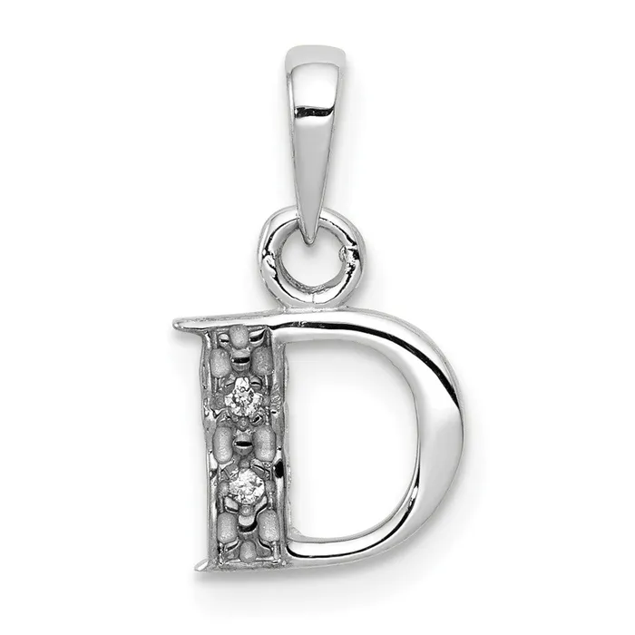 TreasureFineJewelers Necklaces 10k White Gold Diamond Initial D Pendant