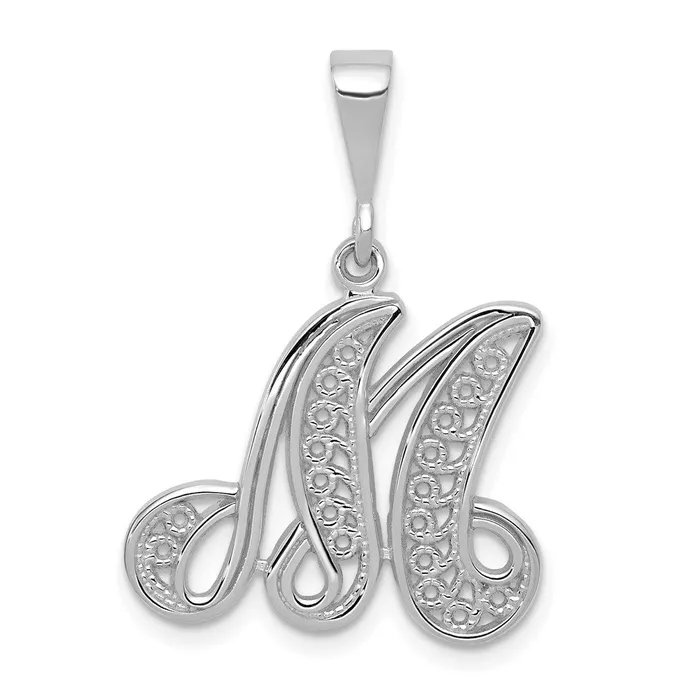 TreasureFineJewelers Necklaces 10k White Gold Filigree Initial M Pendant