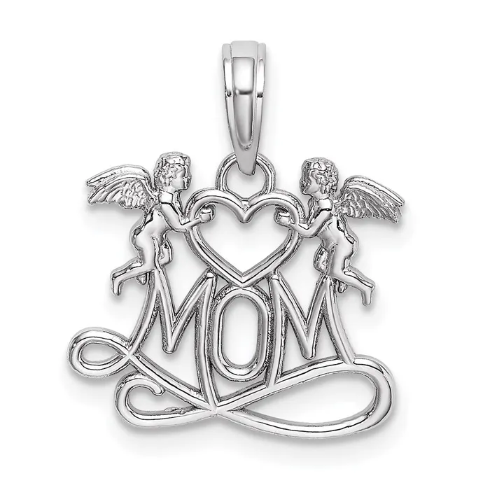 TreasureFineJewelers Necklaces 10k White Gold Polished MOM wHeart and Angels Pendant TreasureFineJewelers Necklaces 10k White Gold Polished MOM wHeart and Angels Pendant