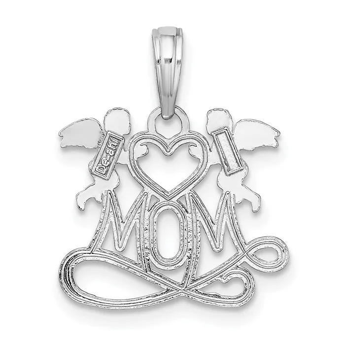 TreasureFineJewelers Necklaces 10k White Gold Polished MOM wHeart and Angels Pendant