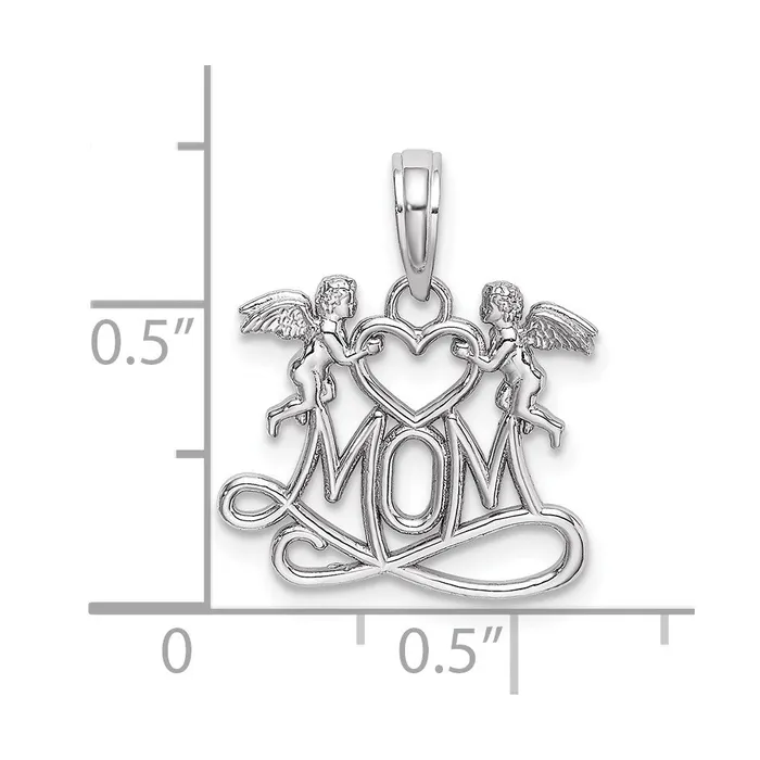 TreasureFineJewelers Necklaces 10k White Gold Polished MOM wHeart and Angels Pendant