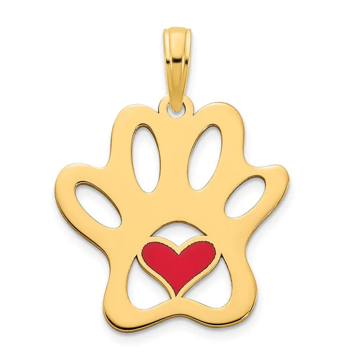 TreasureFineJewelers Necklaces 14k Epoxy Paw Print with Heart Pendant