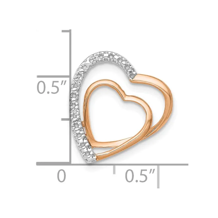 TreasureFineJewelers Necklaces 14k Rose Gold 01ct Diamond Double Heart Chain Slide