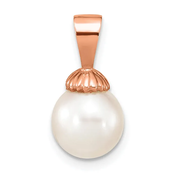 TreasureFineJewelers Necklaces 14K Rose Gold 89mm White Round Freshwater Cultured Pearl Pendant TreasureFineJewelers Necklaces 14K Rose Gold 89mm White Round Freshwater Cultured Pearl Pendant