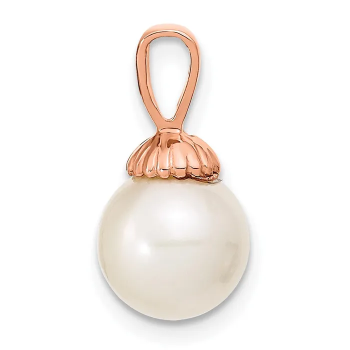 TreasureFineJewelers Necklaces 14K Rose Gold 89mm White Round Freshwater Cultured Pearl Pendant