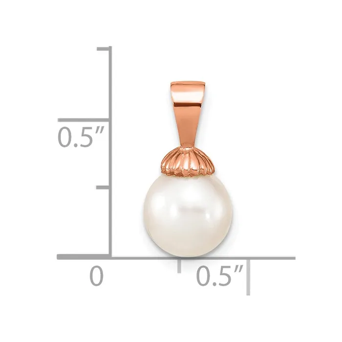 TreasureFineJewelers Necklaces 14K Rose Gold 89mm White Round Freshwater Cultured Pearl Pendant