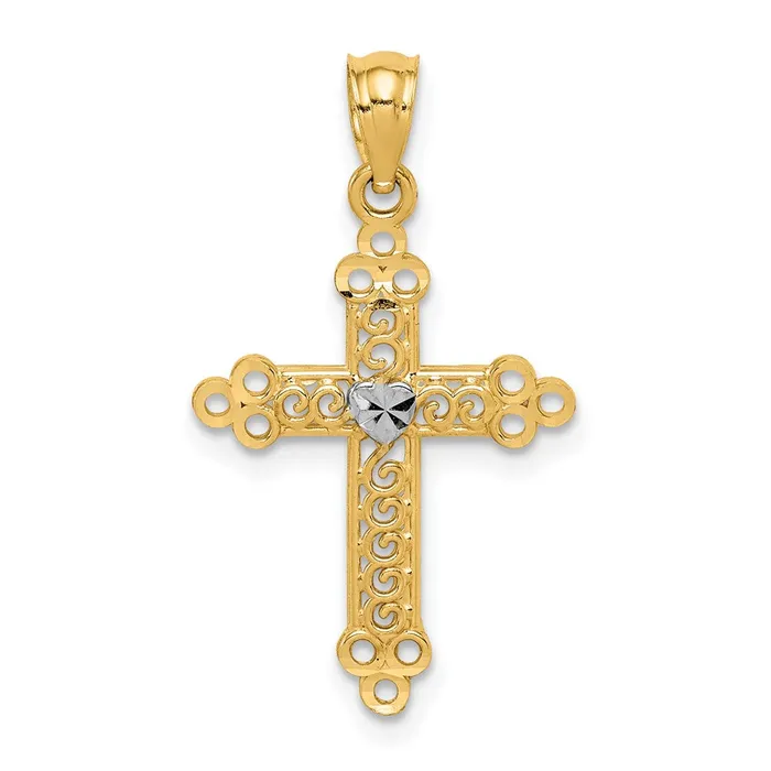 TreasureFineJewelers Necklaces 14k wRhodium Budded Cross Pendant