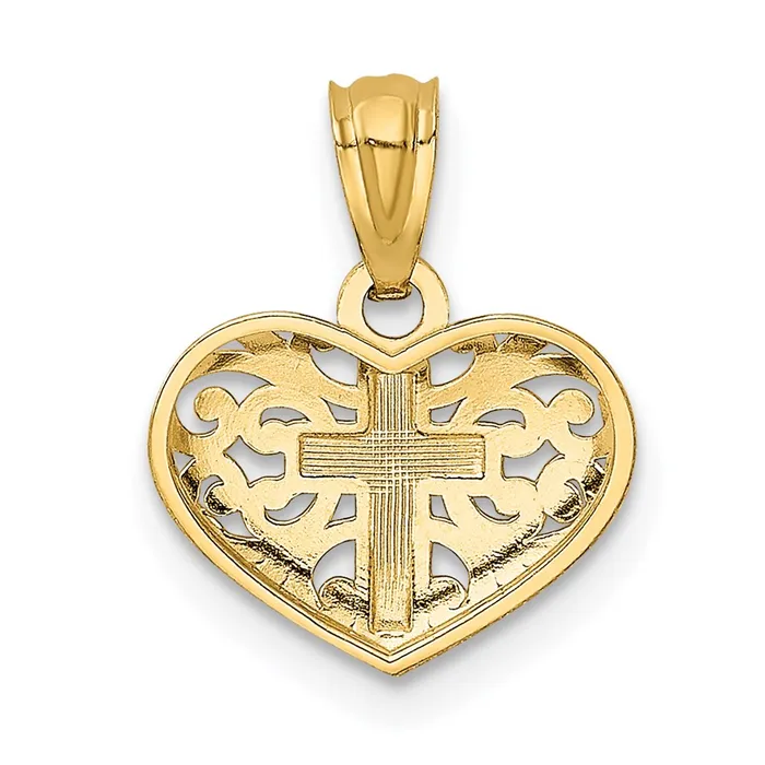 TreasureFineJewelers Necklaces 14k wRhodium Cross in Heart Pendant