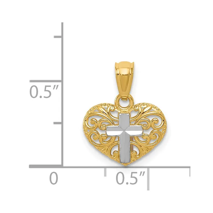TreasureFineJewelers Necklaces 14k wRhodium Cross in Heart Pendant