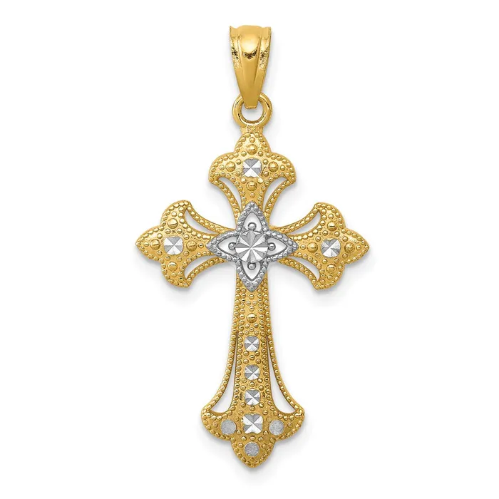 TreasureFineJewelers Necklaces 14k wRhodium Diamond Cut Cross Pendant