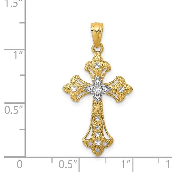 TreasureFineJewelers Necklaces 14k wRhodium Diamond Cut Cross Pendant