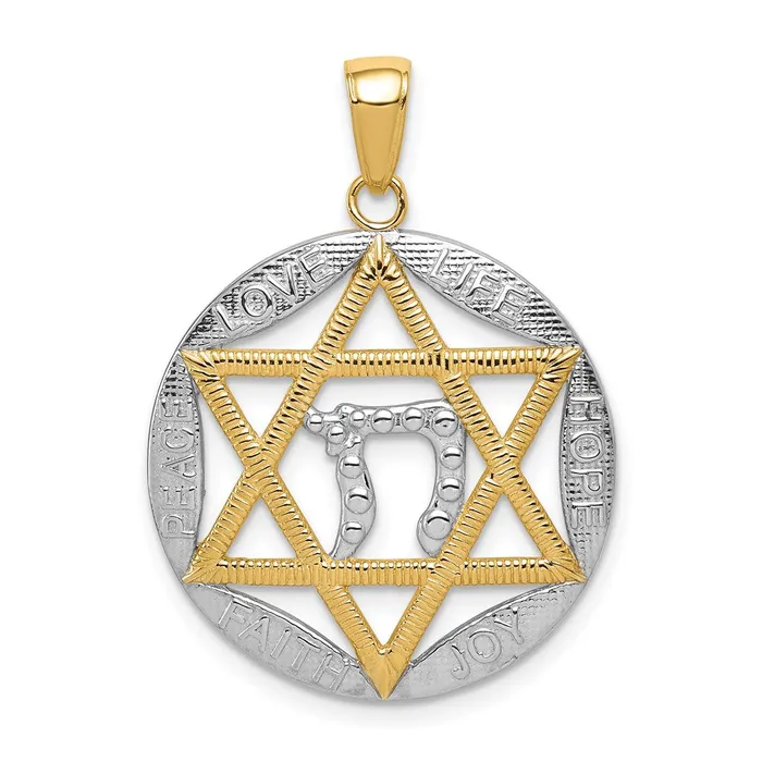TreasureFineJewelers Necklaces 14K wRhodium Polished Star of David wChai Round Pendant